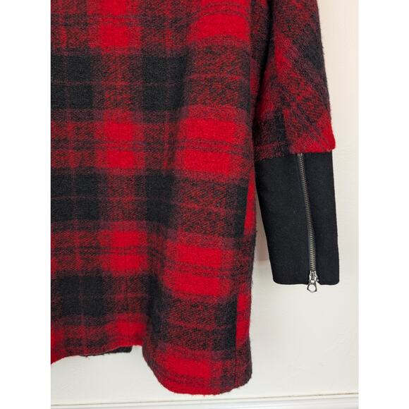 Madewell City Grid Coat Jacket Plaid Wool Oversized Fall Winter Red Black Size 4 - Picture 10 of 14
